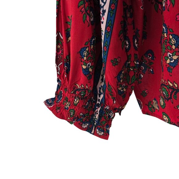 NWT | Tru Luxe Jeans Red Multi Ornate Paisley Floral Embroidered Blouse | Large - Picture 3 of 7